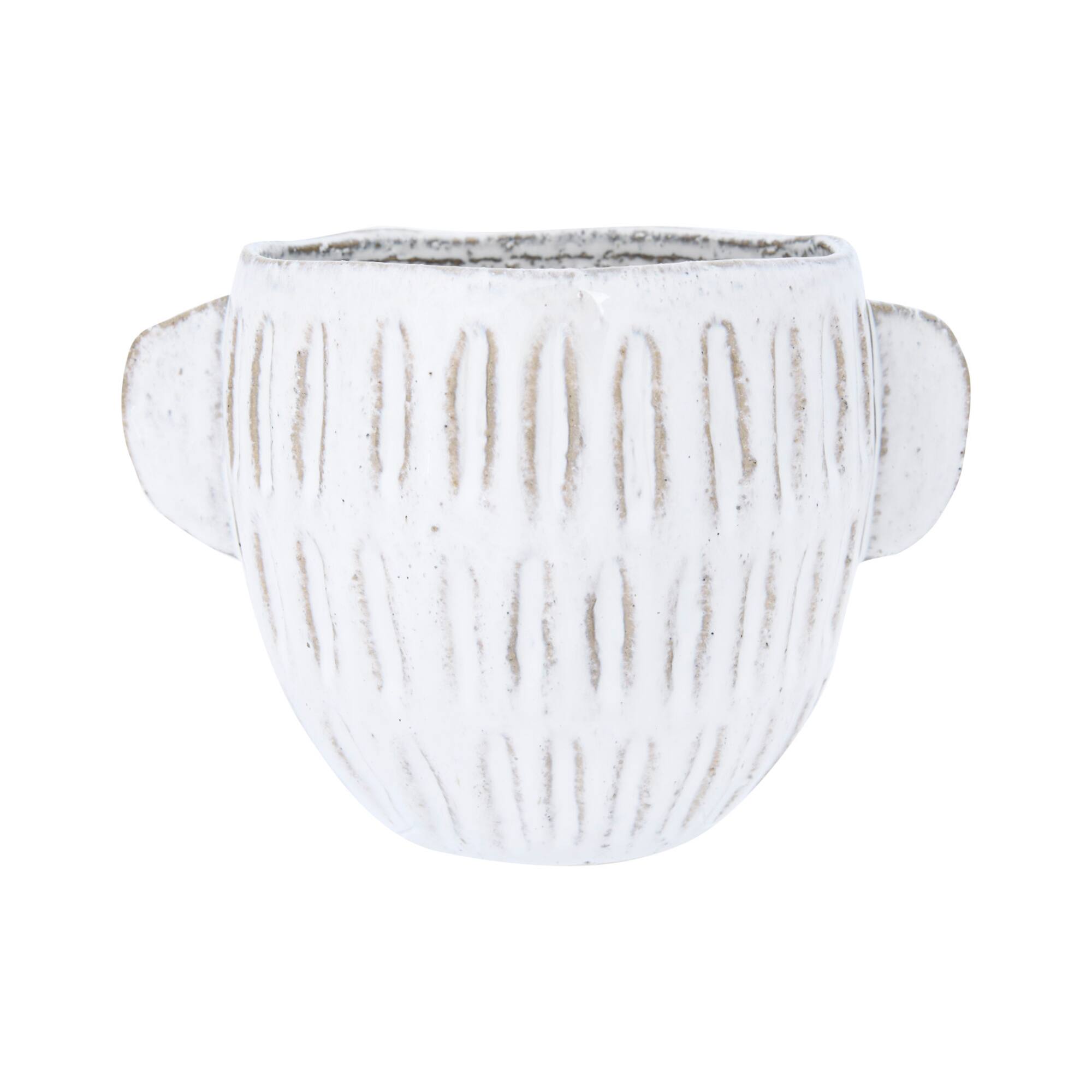 6.5" Glazed Embossed Stoneware Planter